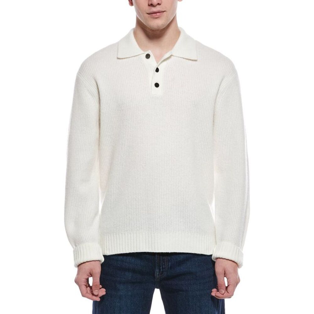 Theory Mens  Wool & Cashmere-Blend Polo Shirt, Ivory